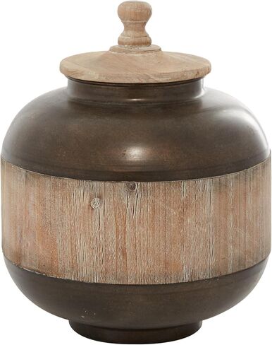 Deco 79 Metal Decorative Decorative Jars Decorative Container with Wood Lids, Decorative Keepsake Box 12" x 12" x 14", Brown in Saudi Arabia