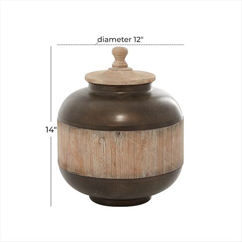 Deco 79 Metal Decorative Decorative Jars Decorative Container with Wood Lids, Decorative Keepsake Box 12" x 12" x 14", Brown in Saudi Arabia