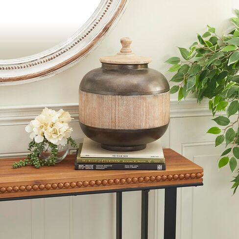 Deco 79 Metal Decorative Decorative Jars Decorative Container with Wood Lids, Decorative Keepsake Box 12" x 12" x 14", Brown in Saudi Arabia