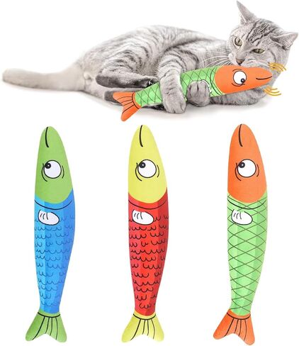3PCS Catnip Toy, Bite Resistant Cat Toys Fish with Bell Inside, Interactive Kitten Exercise Kicker Toys for Indoor Cats in Kuwait