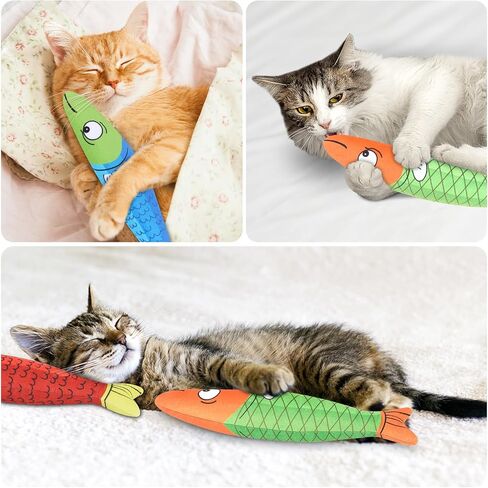 3PCS Catnip Toy, Bite Resistant Cat Toys Fish with Bell Inside, Interactive Kitten Exercise Kicker Toys for Indoor Cats in Kuwait