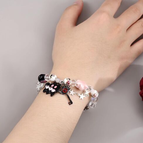 Hazbin Key Pendant Bracelet-Loser Baby BBF Matching Hazbin Cat Bracelet For Girls-Anime Inspired Cosplay Costume Bracelets For Hazbin Fans-Friendship Bracelets For Best Friend in Saudi Arabia