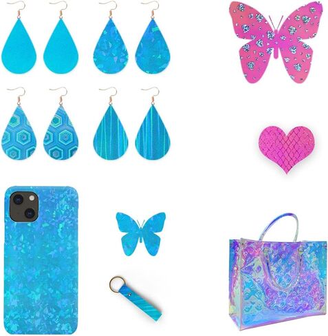 HYANG Transparent PVC Fragments Clear Holographic Vinyl Faux Leather Sheets 1 Roll 12" x 53" (30cm x 135cm) for DIY Bows Earrings Bags DIY Crafts Making in Saudi Arabia