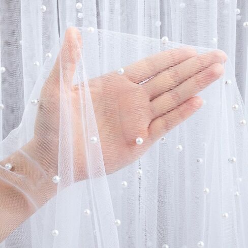 White Pearl Tulle Fabric 3 Yard Sheer Mesh Fabric Bridal Veil Wedding Table Decorations for Wedding Sweetheart Sewing DIY Crafts Gowns Crafts in Saudi Arabia