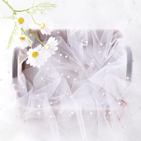 White Pearl Tulle Fabric 3 Yard Sheer Mesh Fabric Bridal Veil Wedding Table Decorations for Wedding Sweetheart Sewing DIY Crafts Gowns Crafts in Saudi Arabia