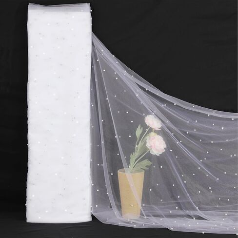 White Pearl Tulle Fabric 3 Yard Sheer Mesh Fabric Bridal Veil Wedding Table Decorations for Wedding Sweetheart Sewing DIY Crafts Gowns Crafts in Saudi Arabia