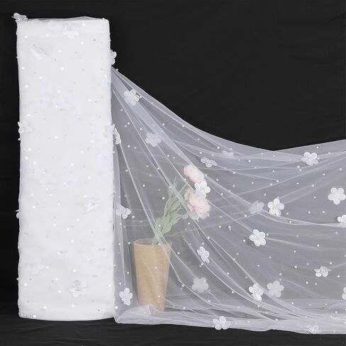 White Pearl Tulle Fabric 3 Yard Sheer Mesh Fabric Bridal Veil Wedding Table Decorations for Wedding Sweetheart Sewing DIY Crafts Gowns Crafts in Saudi Arabia