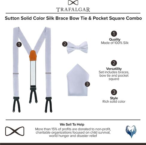Trafalgar Sutton Solid Color Silk Brace Bow Tie & Pocket Square Combo in Saudi Arabia