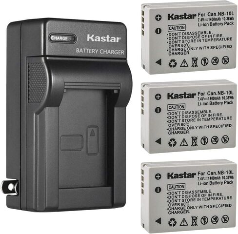 بطارية Kastar قطعة واحدة وشاحن حائط تيار متردد بديل لبطارية Canon NB-10L NB10L، بطارية NB-10LH NB10LH، شاحن Canon CB-2LC، Canon PowerShot SX40 HS، PowerShot SX50 HS، كاميرات PowerShot SX60 HS in Kuwait