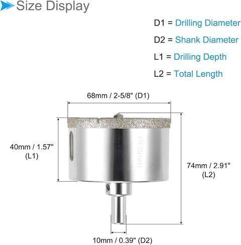 Diamond Hole Saws Drill Bits, 68mm / 2-5/8" Drilling Diameter, White Zinc Plated with Center Guide Drill Bit - (Applications: for Glass Ceramic Tiles Marble Stone) in Saudi Arabia