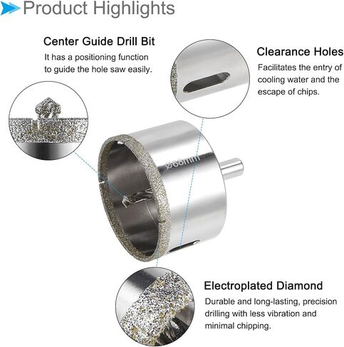 Diamond Hole Saws Drill Bits, 68mm / 2-5/8" Drilling Diameter, White Zinc Plated with Center Guide Drill Bit - (Applications: for Glass Ceramic Tiles Marble Stone) in Saudi Arabia