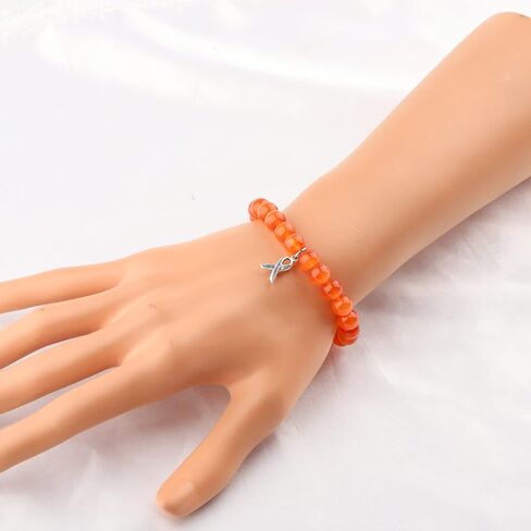 Orange Awareness Ribbon Charm Bracelet Kidney Cancer Leukemia Multiple Sclerosis Awareness Jewelry in Saudi Arabia