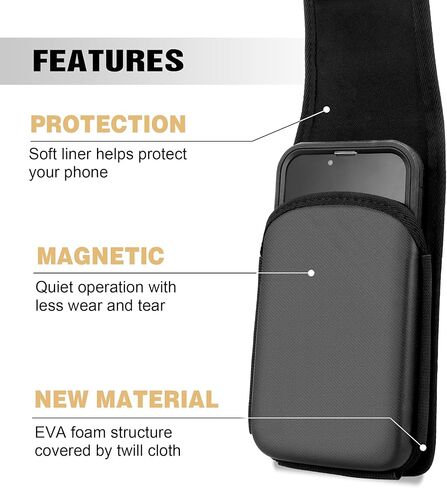 إيفا رغوة الحافظة الهاتف. إغلاق مغناطيسي من نسيج التويل، مشبك حزام معدني بمسامير مزدوجة مخصصة. لهاتف iPhone 15 Plus، وiPhone 15 Pro Max، وiPhone 14 Pro Max، و14 Pro Max مع حافظة هاتف متينة in Kuwait