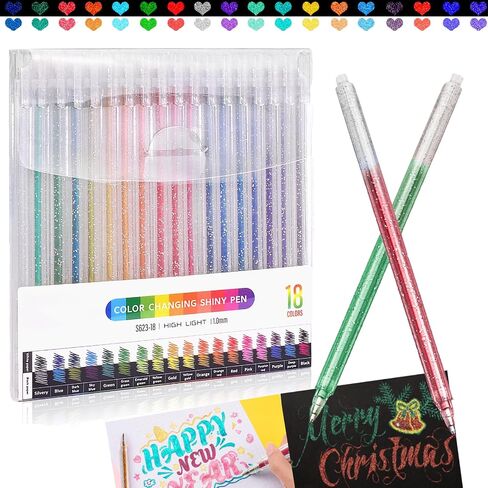 Marte Vanci Glitter Gel Pen, 18 Colors Metallic Rollerball Gel Pen Set, 1mm Bullet Tip Sparkling Colors Pens for All Ages, Coloring Journaling Cards Calligraphy Drawing Scrapbook in Saudi Arabia