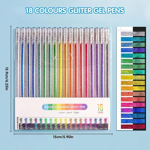 Marte Vanci Glitter Gel Pen, 18 Colors Metallic Rollerball Gel Pen Set, 1mm Bullet Tip Sparkling Colors Pens for All Ages, Coloring Journaling Cards Calligraphy Drawing Scrapbook in Saudi Arabia