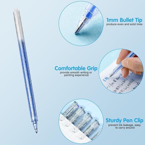 Marte Vanci Glitter Gel Pen, 18 Colors Metallic Rollerball Gel Pen Set, 1mm Bullet Tip Sparkling Colors Pens for All Ages, Coloring Journaling Cards Calligraphy Drawing Scrapbook in Saudi Arabia