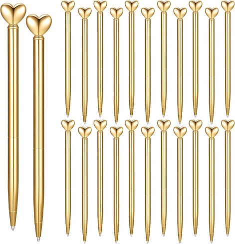Thenshop 24 Pcs Heart Shaped Pens Retractable Metal Cute Pens 1.0 mm Black Ink Ballpoint Decorative Pens Engagement Gifts for Women School Office Wedding Bridal Shower Baby Shower(Gold) in Saudi Arabia