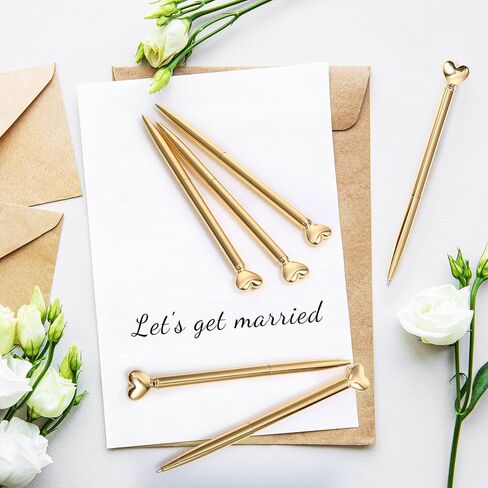 Thenshop 24 Pcs Heart Shaped Pens Retractable Metal Cute Pens 1.0 mm Black Ink Ballpoint Decorative Pens Engagement Gifts for Women School Office Wedding Bridal Shower Baby Shower(Gold) in Saudi Arabia