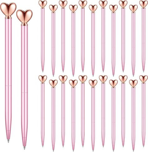 Thenshop 24 Pcs Heart Shaped Pens Retractable Metal Cute Pens 1.0 mm Black Ink Ballpoint Decorative Pens Engagement Gifts for Women School Office Wedding Bridal Shower Baby Shower(Gold) in Saudi Arabia