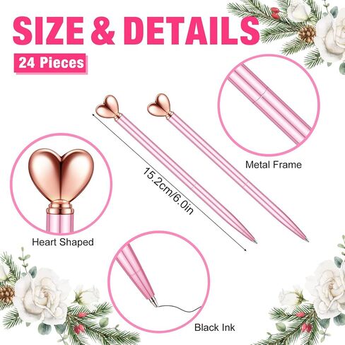 Thenshop 24 Pcs Heart Shaped Pens Retractable Metal Cute Pens 1.0 mm Black Ink Ballpoint Decorative Pens Engagement Gifts for Women School Office Wedding Bridal Shower Baby Shower(Gold) in Saudi Arabia