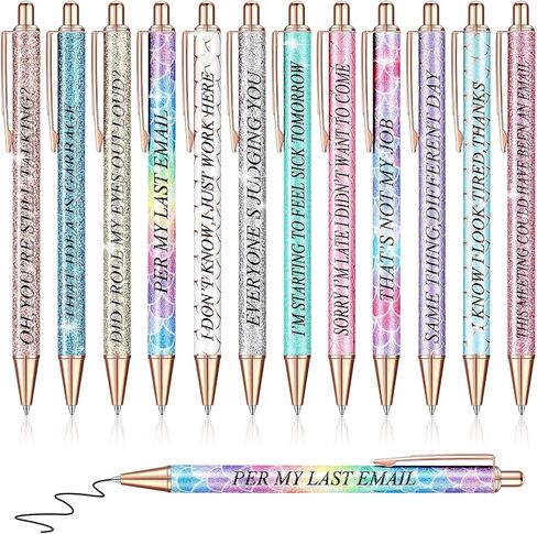 Glenmal 12 Pieces Glitter Funny Word Ballpoint Pens Funny Negative Pens for Adults Novelty Fun Humorous Sayings Office Supplies for Co Worker Colleague Office Supplies(Office Negative) in Saudi Arabia