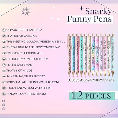 Glenmal 12 Pieces Glitter Funny Word Ballpoint Pens Funny Negative Pens for Adults Novelty Fun Humorous Sayings Office Supplies for Co Worker Colleague Office Supplies(Office Negative) in Saudi Arabia