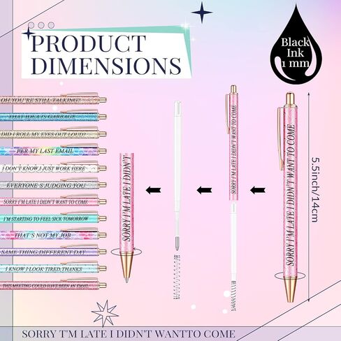 Glenmal 12 Pieces Glitter Funny Word Ballpoint Pens Funny Negative Pens for Adults Novelty Fun Humorous Sayings Office Supplies for Co Worker Colleague Office Supplies(Office Negative) in Saudi Arabia