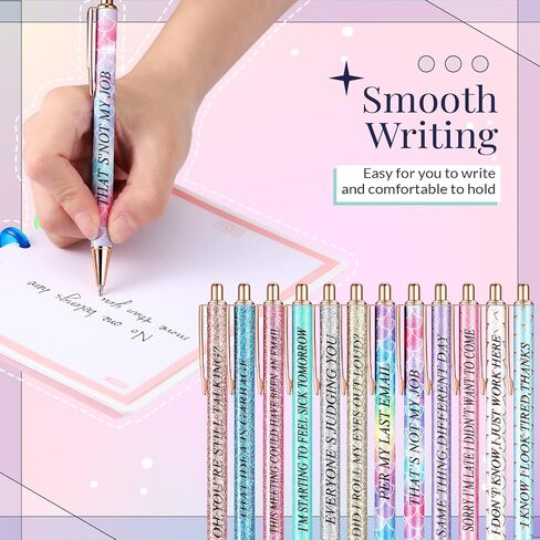Glenmal 12 Pieces Glitter Funny Word Ballpoint Pens Funny Negative Pens for Adults Novelty Fun Humorous Sayings Office Supplies for Co Worker Colleague Office Supplies(Office Negative) in Saudi Arabia