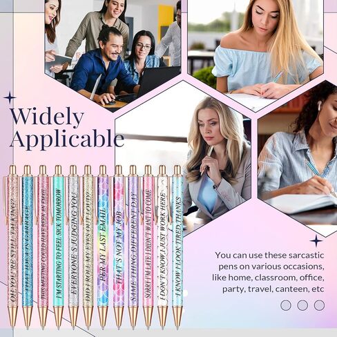 Glenmal 12 Pieces Glitter Funny Word Ballpoint Pens Funny Negative Pens for Adults Novelty Fun Humorous Sayings Office Supplies for Co Worker Colleague Office Supplies(Office Negative) in Saudi Arabia