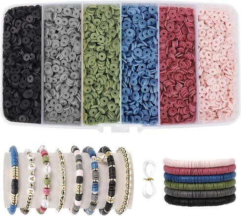 6000+Pieces Polymer Clay Beads, 6 Colors Clay Beads for Bracelets Making Heishi Beads Friendship Bracelet Making Kit for Girl Women Adults (Blue) in Saudi Arabia