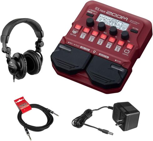 Zoom B1 Four Electric Bass Effects Processor with Polsen HPC-A30 Monitor Headphones, 9V Power Adapter & 10ft Instrument Cable Bundle in Saudi Arabia