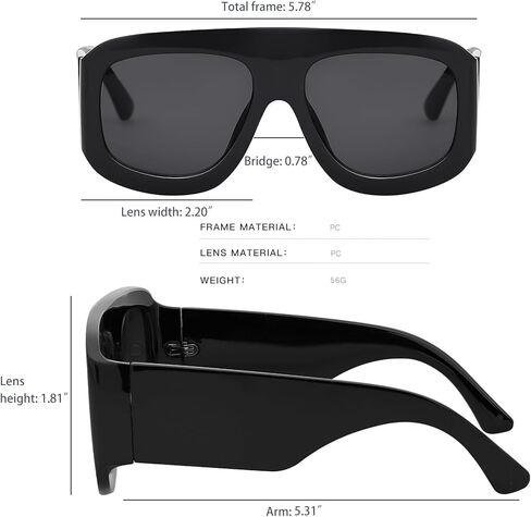 نظارات شمسية مربعة الشكل كبيرة الحجم للنساء والرجال، نظارات شمسية مسطحة مستوحاة من تصميم كبير in Kuwait