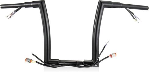 MoKitDora Sportster Dyna Softail Pre-wired Handlebar 12" Rise Bars 1-1/2" Fat 1" Clamp Ape Hanger for 1996-2006 Harley XL Road King FLHR (Except Softail Springer), Black in Saudi Arabia