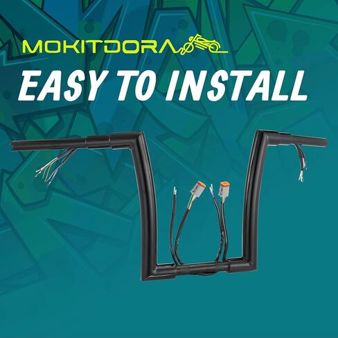 MoKitDora Sportster Dyna Softail Pre-wired Handlebar 12" Rise Bars 1-1/2" Fat 1" Clamp Ape Hanger for 1996-2006 Harley XL Road King FLHR (Except Softail Springer), Black in Saudi Arabia