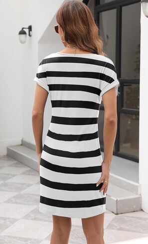 SAUKOLE Women’s 2024 Summer Casual V Neck Short Sleeve Dresses Slim Fit T Shirt Short Mini Dress with Buttons in Saudi Arabia