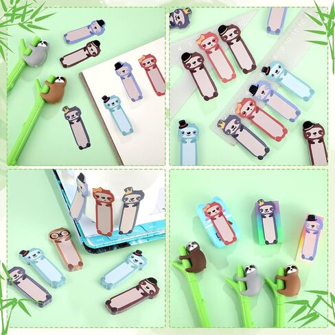 24 Pcs Cute Sloth Sticky Notes Pens Set, 12 Pads Animal Notepads Page Flags Index Tabs and 12 Pcs Cute Animal Print Pen for Sloth Lovers Kids Office School Friends Gifts Lazy Day in Saudi Arabia