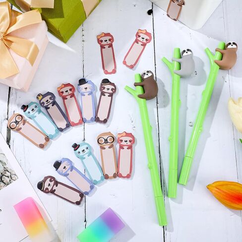 24 Pcs Cute Sloth Sticky Notes Pens Set, 12 Pads Animal Notepads Page Flags Index Tabs and 12 Pcs Cute Animal Print Pen for Sloth Lovers Kids Office School Friends Gifts Lazy Day in Saudi Arabia