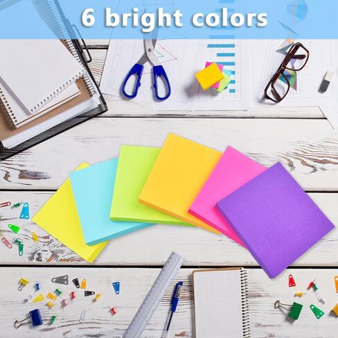 12 Pack Sticky Notes 3"x3" Bright Colors Self-Stick Note Pads, 6 Colors Bulk Sticky Memo Pad for School, Office, Meeting in Saudi Arabia