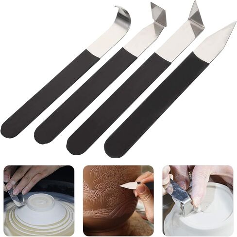 Generic 4Pcs Pottery Tools Stainless Steel Carving Shaping Knives Clay Sculpture Hand Tools Craft Trimming Artist Ceramic Tools for Shaping Modeling, Black,Assorted Color, 921134MARP147YKHR in Saudi Arabia