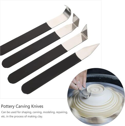 Generic 4Pcs Pottery Tools Stainless Steel Carving Shaping Knives Clay Sculpture Hand Tools Craft Trimming Artist Ceramic Tools for Shaping Modeling, Black,Assorted Color, 921134MARP147YKHR in Saudi Arabia