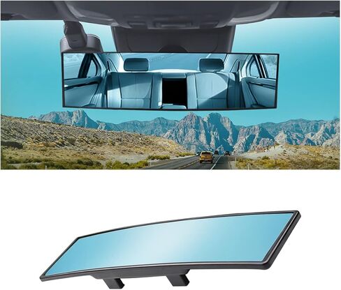 مرآة الرؤية الخلفية للسيارة، مرآة رؤية خلفية داخلية بانورامية بزاوية واسعة بمشبك، سطح محدب عالي الدقة مضاد للوهج، 12 بوصة تقلل البقع العمياء بشكل فعال لسيارات الدفع الرباعي والشاحنات والسيارة (مستطيلة/زرقاء) in Kuwait