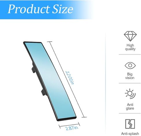 مرآة الرؤية الخلفية للسيارة، مرآة رؤية خلفية داخلية بانورامية بزاوية واسعة بمشبك، سطح محدب عالي الدقة مضاد للوهج، 12 بوصة تقلل البقع العمياء بشكل فعال لسيارات الدفع الرباعي والشاحنات والسيارة (مستطيلة/زرقاء) in Kuwait