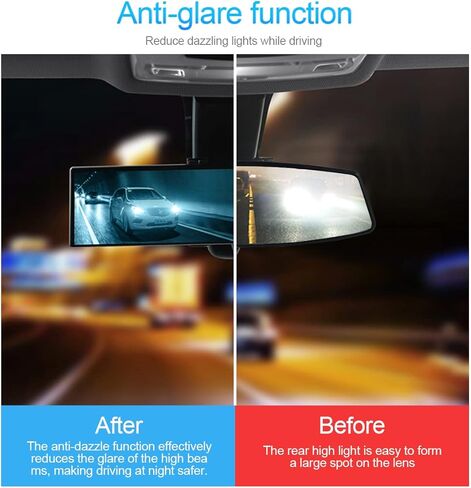 مرآة الرؤية الخلفية للسيارة، مرآة رؤية خلفية داخلية بانورامية بزاوية واسعة بمشبك، سطح محدب عالي الدقة مضاد للوهج، 12 بوصة تقلل البقع العمياء بشكل فعال لسيارات الدفع الرباعي والشاحنات والسيارة (مستطيلة/زرقاء) in Kuwait