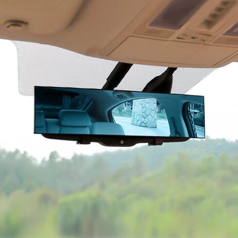 مرآة الرؤية الخلفية للسيارة، مرآة رؤية خلفية داخلية بانورامية بزاوية واسعة بمشبك، سطح محدب عالي الدقة مضاد للوهج، 12 بوصة تقلل البقع العمياء بشكل فعال لسيارات الدفع الرباعي والشاحنات والسيارة (مستطيلة/زرقاء) in Kuwait