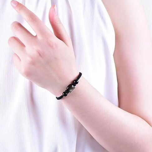 Cat Black Obsidian Bracelets, Beaded Bracelets Healing Crystal Bracelet Stretch Bracelets for Women String Gemstone Round Beads Bracelet Cat Gifts for Cat Lovers Fashion Jewelry Gift for Women Girls in Saudi Arabia