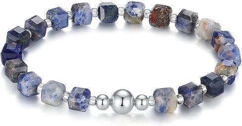 Handmade Original 6MM Healing Crystal Natural Gemstone Yoga Bracelet Faceted Stone Stretch 18K Gold White Gold Ball Bracelet for Women men (Tree Agate, 18K White Gold Plated) in Saudi Arabia