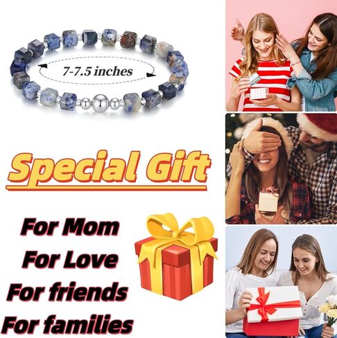 Handmade Original 6MM Healing Crystal Natural Gemstone Yoga Bracelet Faceted Stone Stretch 18K Gold White Gold Ball Bracelet for Women men (Tree Agate, 18K White Gold Plated) in Saudi Arabia