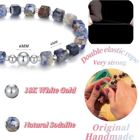 Handmade Original 6MM Healing Crystal Natural Gemstone Yoga Bracelet Faceted Stone Stretch 18K Gold White Gold Ball Bracelet for Women men (Tree Agate, 18K White Gold Plated) in Saudi Arabia