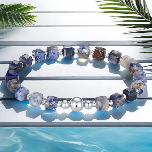 Handmade Original 6MM Healing Crystal Natural Gemstone Yoga Bracelet Faceted Stone Stretch 18K Gold White Gold Ball Bracelet for Women men (Tree Agate, 18K White Gold Plated) in Saudi Arabia