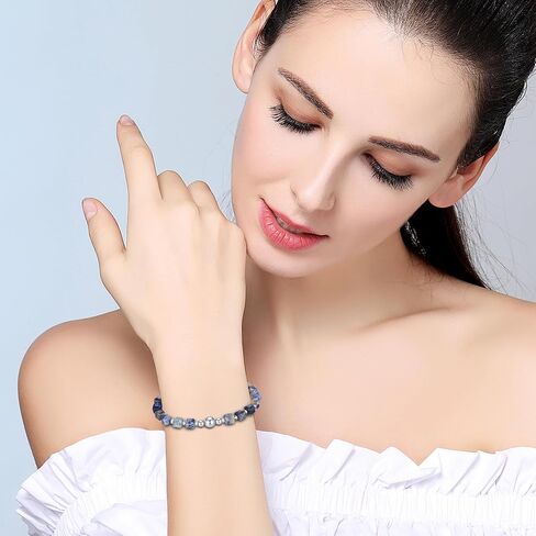 Handmade Original 6MM Healing Crystal Natural Gemstone Yoga Bracelet Faceted Stone Stretch 18K Gold White Gold Ball Bracelet for Women men (Tree Agate, 18K White Gold Plated) in Saudi Arabia